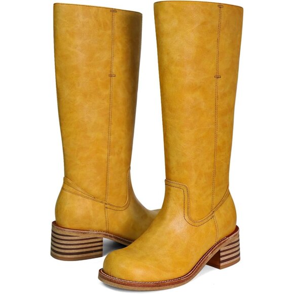 Women's Knee High Boots, Square Toe, Chunky Block Heel, Comfortable Low Heel - Picture 5 of 5